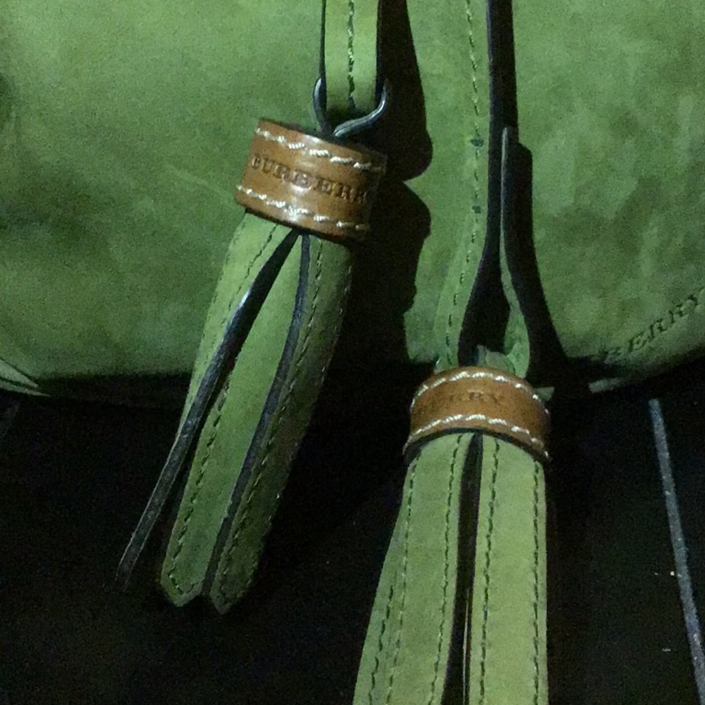 Beautiful olive green suede Burberry hobo bag.